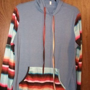 XL Sky Blue with kangaroo pouch long sleeve shirt